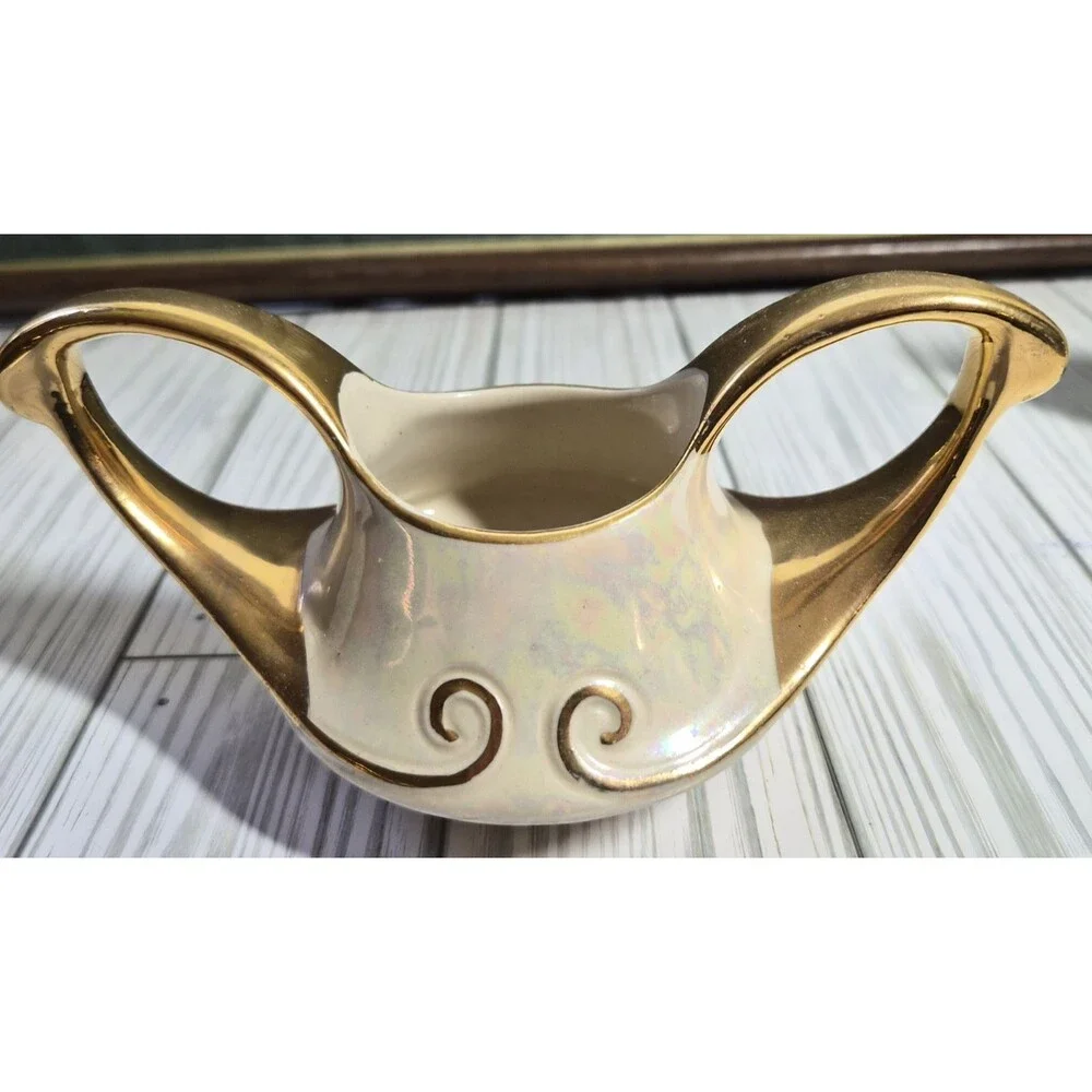 Vintage White & Gold Ceramic Porcelain Tea Set Teapot Creamer Sugar Bowl 3 Pc